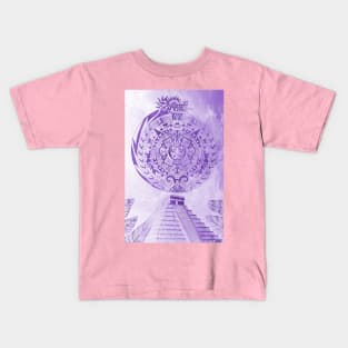 mexican pyramids in teotihuacan dragon aztec calendar Kids T-Shirt